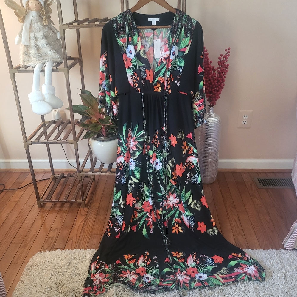 New York & Company Black Floral Maxi Dress NWT Sz M